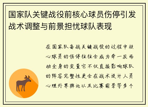 国家队关键战役前核心球员伤停引发战术调整与前景担忧球队表现